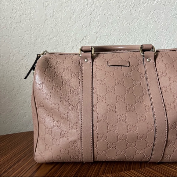 Gucci Gg Monogram Leather Boston Bag Pink Beige - Picture 2 of 16